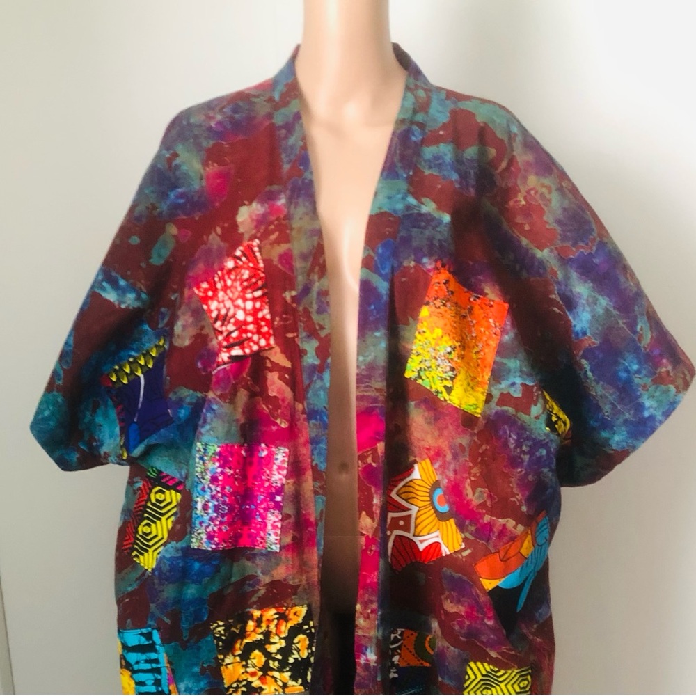 Vibrant Batik Front Patchwork Kimono - image 7